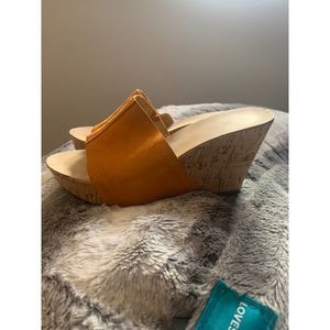 Nine West Size 9 Orange Suede Nwersilia Cork Wedge